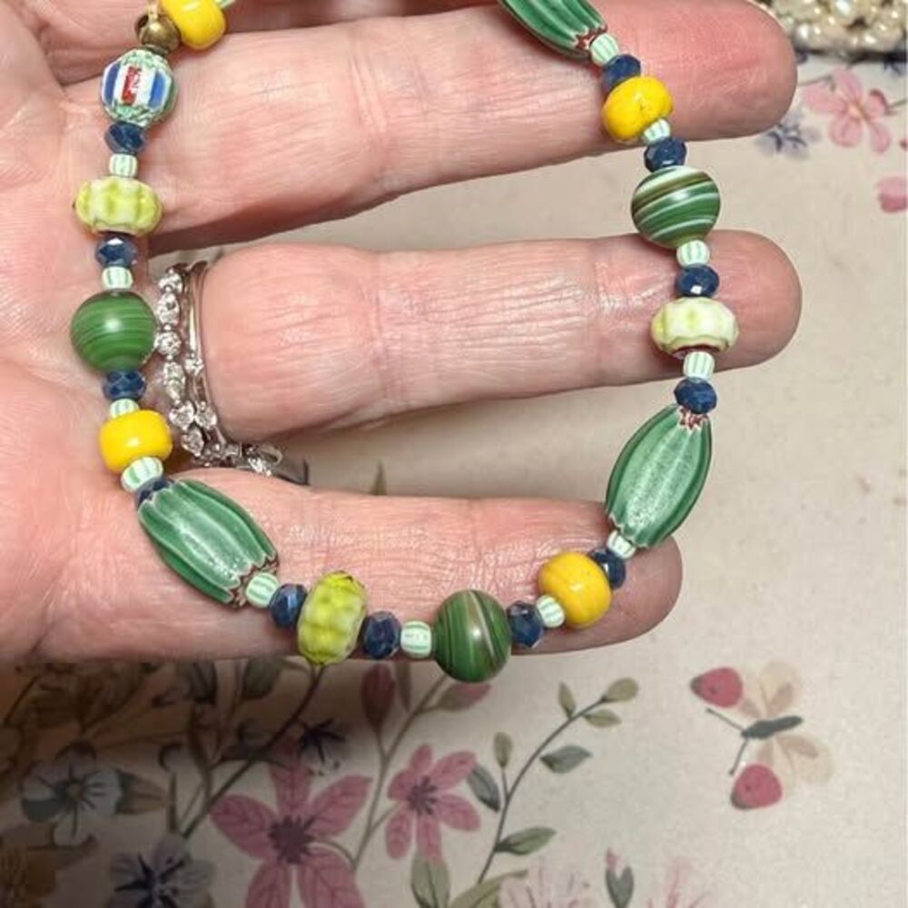 Vintage Venetian Chevron Glass Bead Bracelet Millefiore